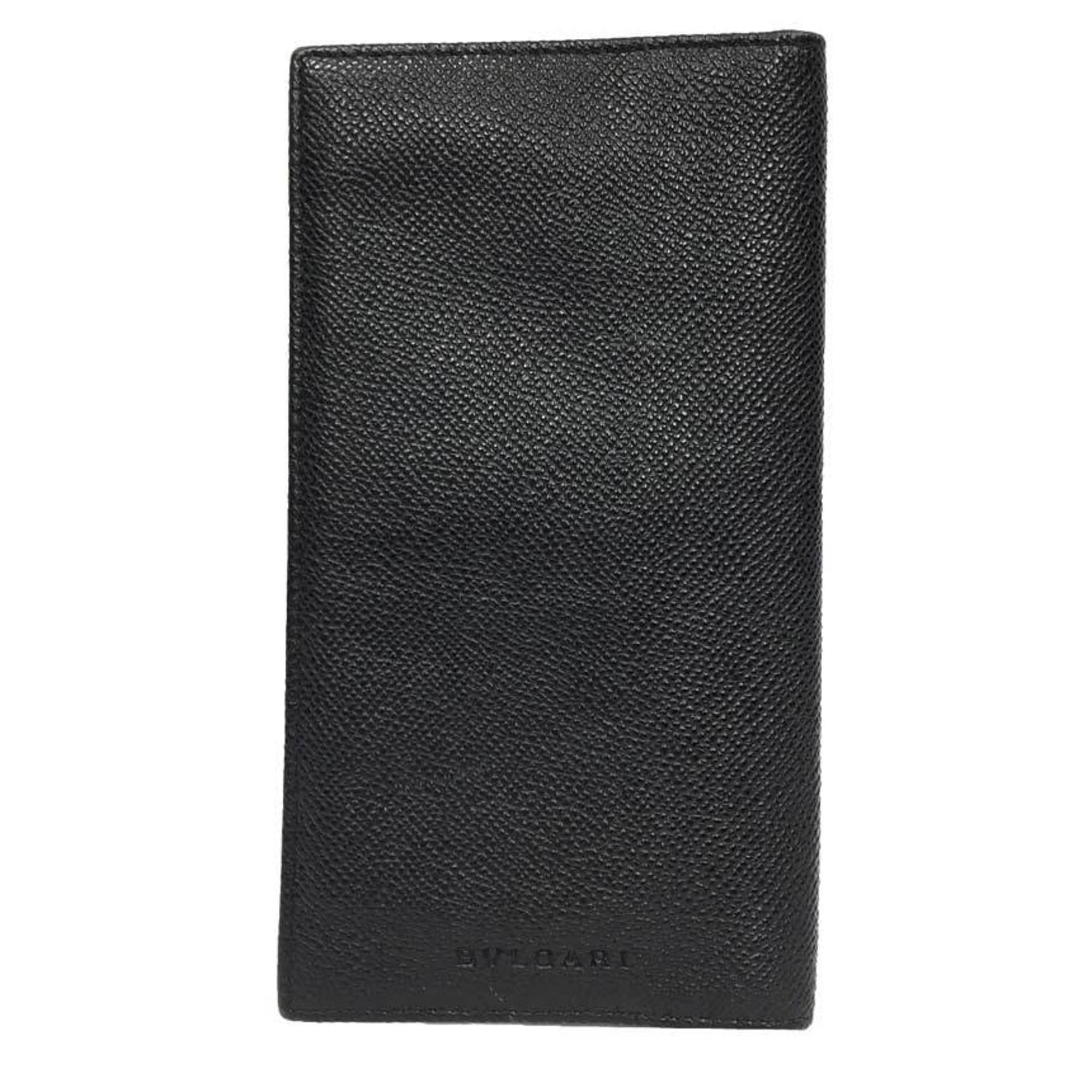 Bvlgari Wallet Long Grain Leather Black Men's